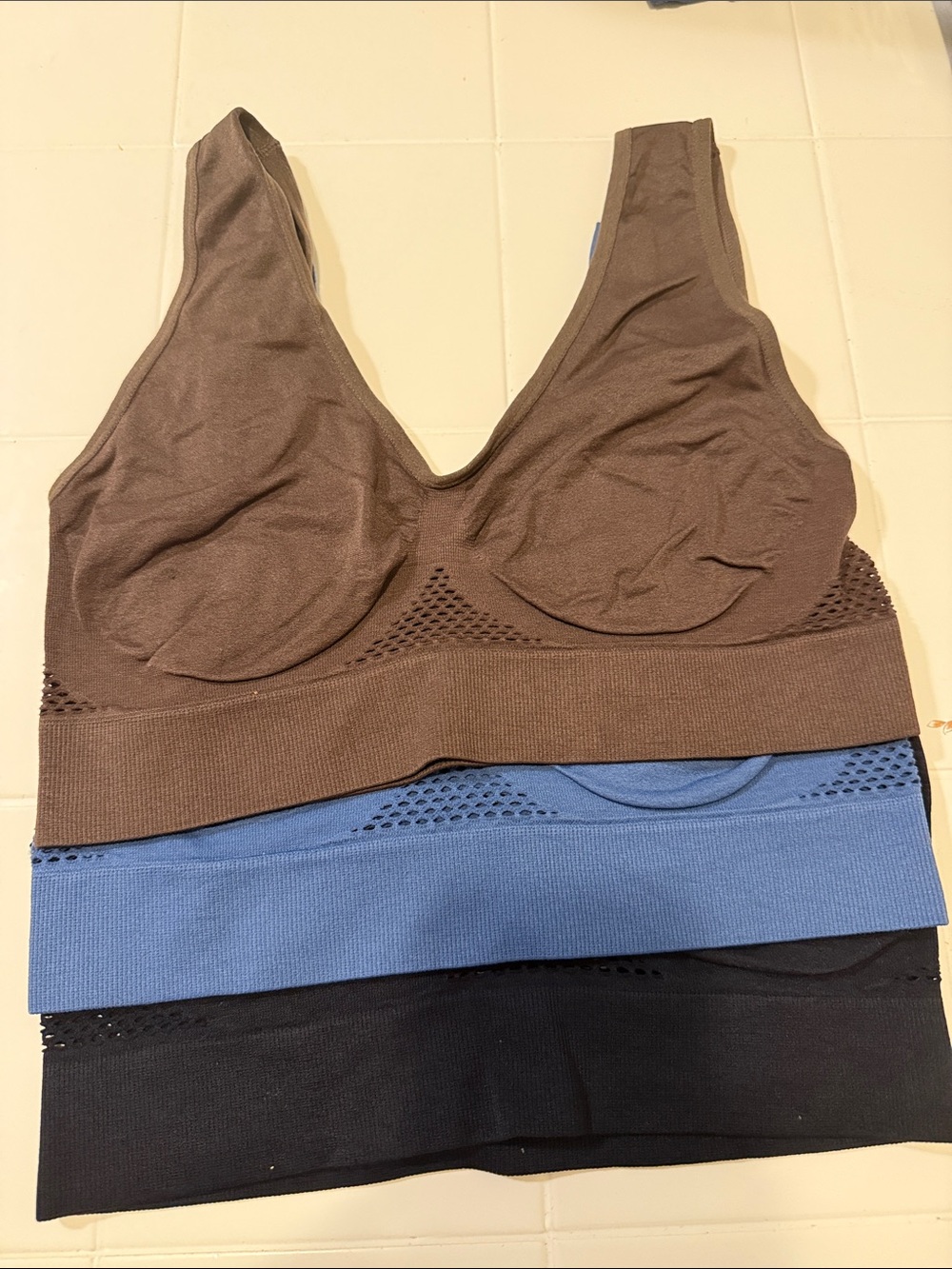 3 Seamless Support Crop Bralette - Brown, Blue, Black